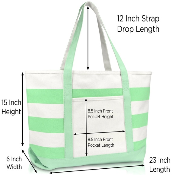 Premium Striped Tote / Beach Bag - Mint Green - Picture 2 of 6